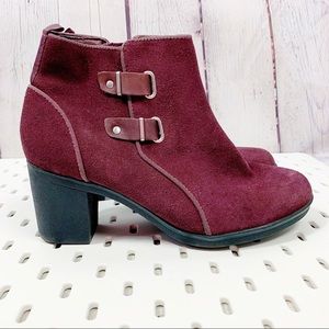 Clarks Meera Yew Burgundy Suede Ankle Boots